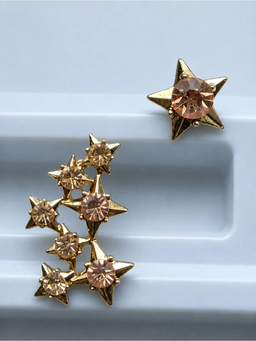 Gold Tone Crystal Star Cluster Statement Earrings